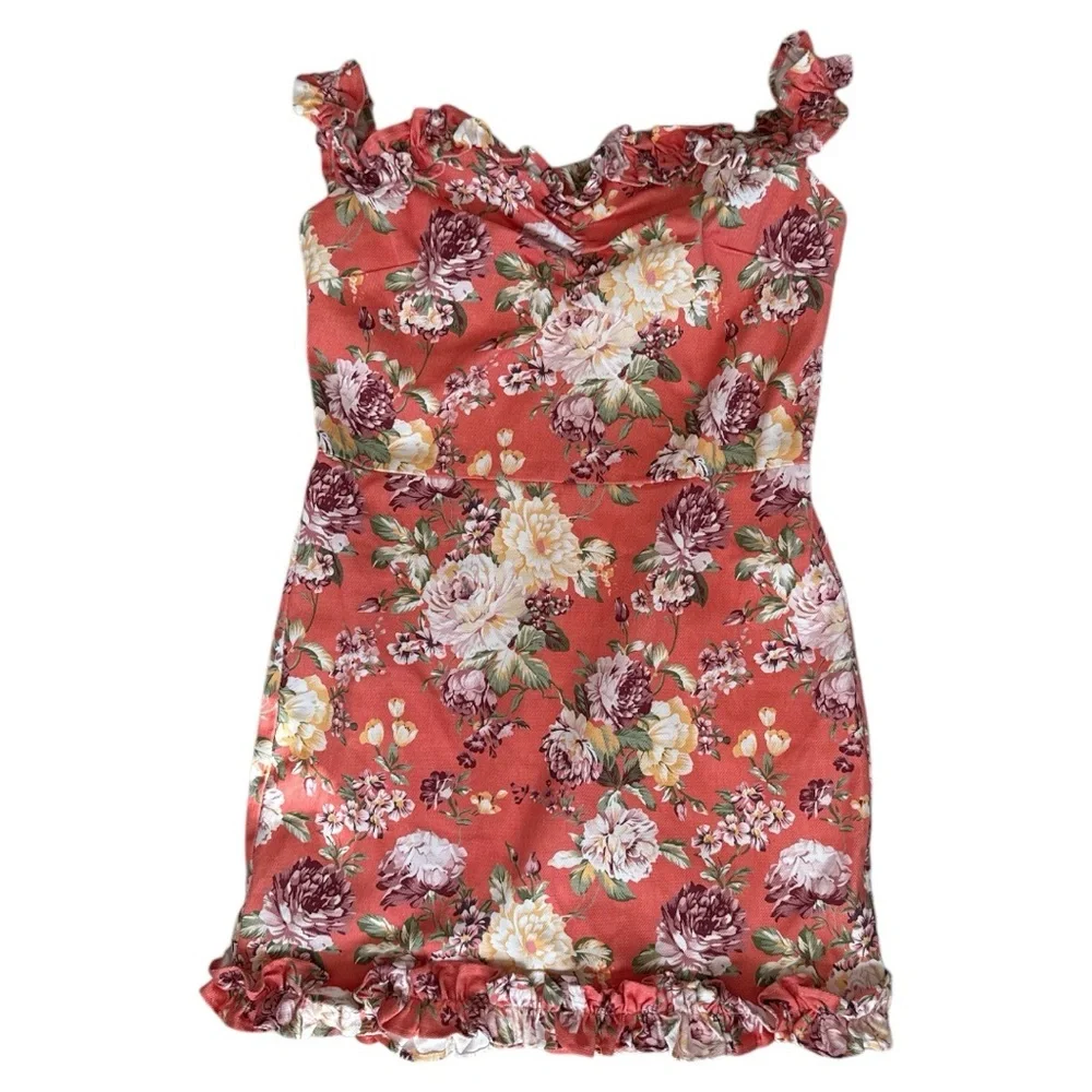 Mable Denim Floral Ruffle Dress size Large - Picture 1 of 4
